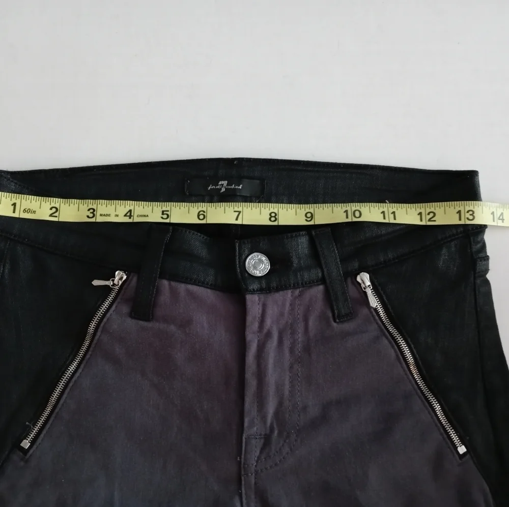 7 For All Mankind Grey And Black The Fashion Zip Sateen Skinny Jeans Size 25